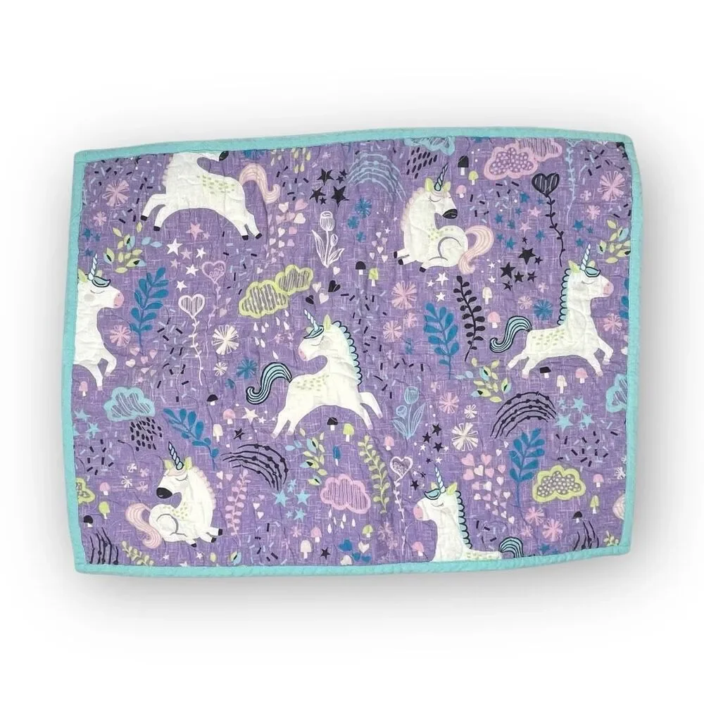 Urban Habitat Kids Ella Unicorn Quilt Quilted 3 Pillow Shams Purple Teal Used